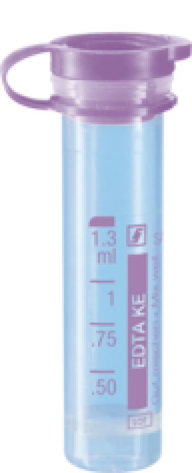 Microtube blood tube push-on cap, 1,3ml K3-EDTA, 100 tubes/bag
